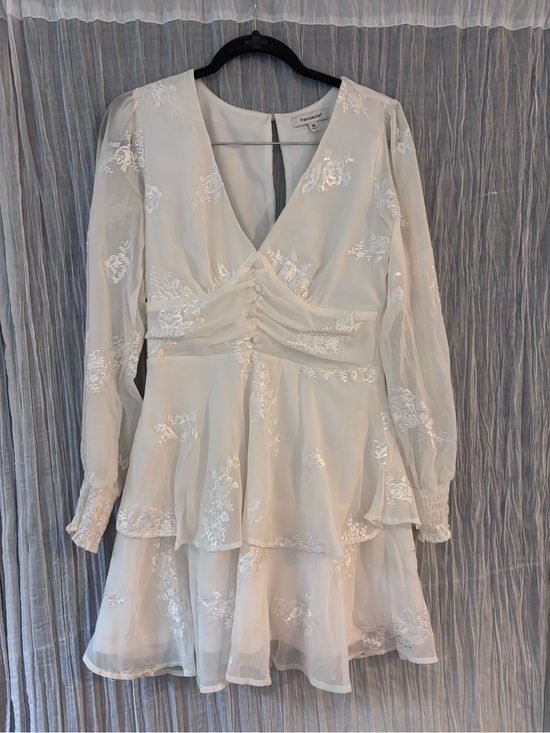 Francesca's Collections Dresses & Skirts - Francesca's Collections Ivory Sheer Floral Tiered Long Sleeve Dress